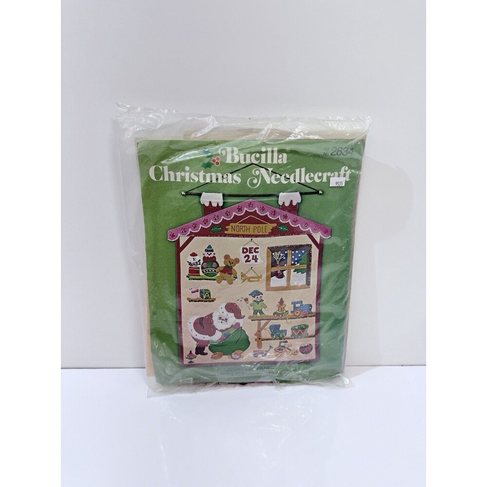 Vtg Bucilla Christmas Needlecraft #2834 Jeweled Santa's Workshop Sealed OPEN✅📸